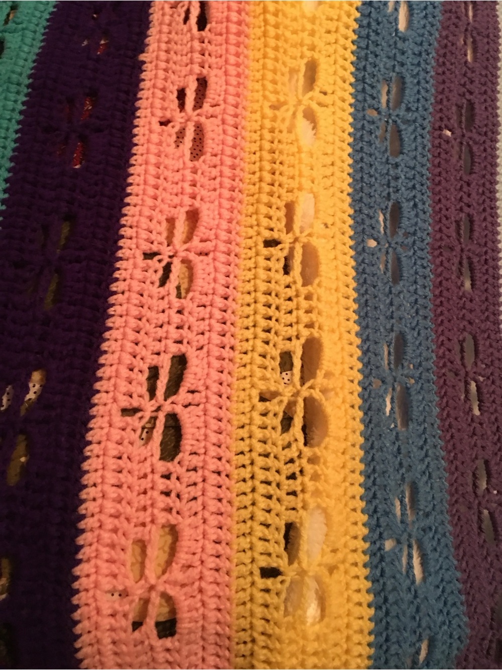 Handmade Crochet Throw Afghan Blanket Striped Multi Color Pastel Rainbow